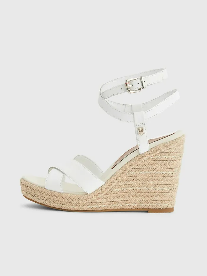 Tommy Hilfiger Leather High Heel Wedge Sandals Ecru Womens Sandals Online
