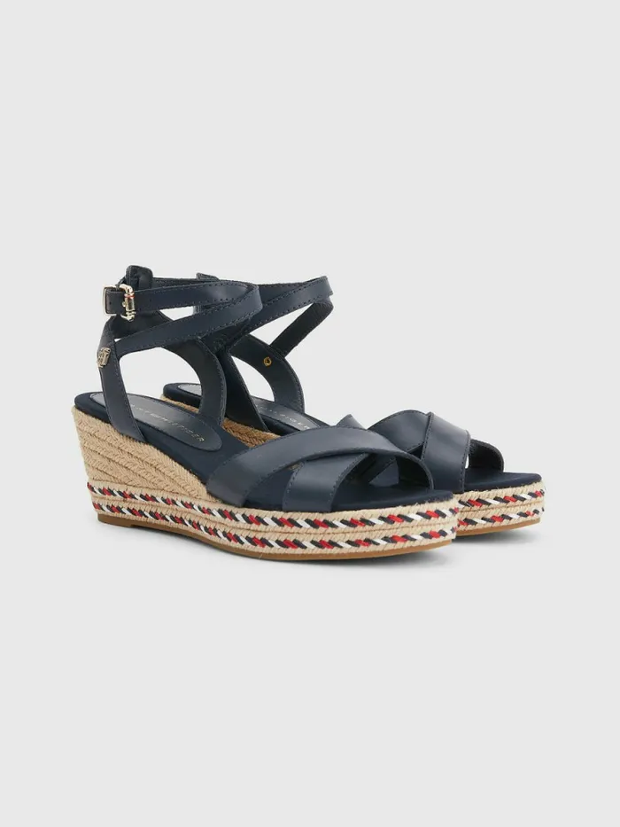Tommy Hilfiger Leather Low Wedge Sandals Desert Sky Womens Sandals Sale