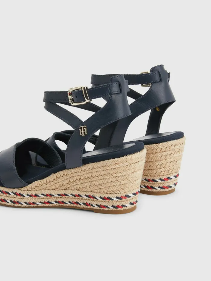 Tommy Hilfiger Leather Low Wedge Sandals Desert Sky Womens Sandals Sale