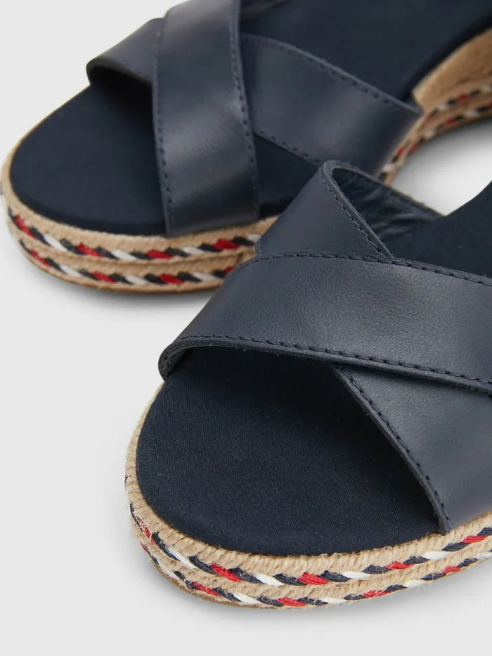 Tommy Hilfiger Leather Low Wedge Sandals Desert Sky Womens Sandals Sale