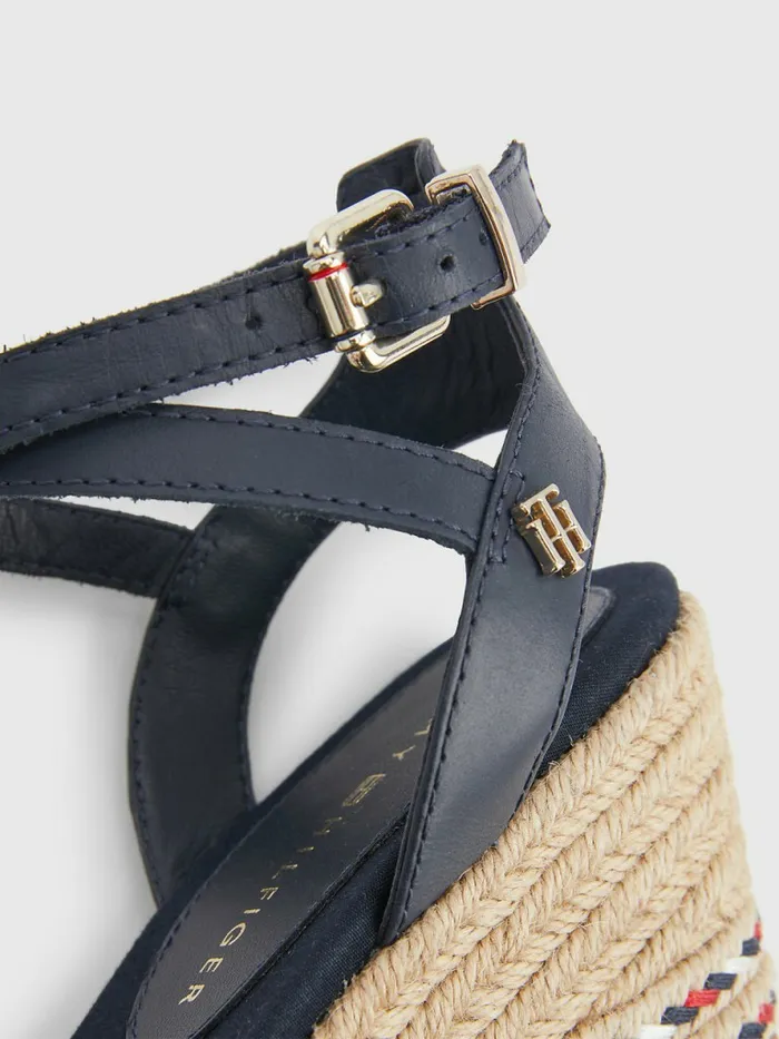 Tommy Hilfiger Leather Low Wedge Sandals Desert Sky Womens Sandals Sale