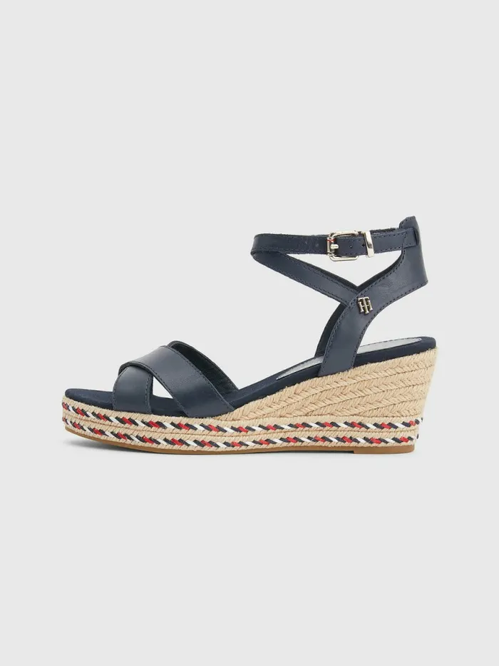 Tommy Hilfiger Leather Low Wedge Sandals Desert Sky Womens Sandals Sale