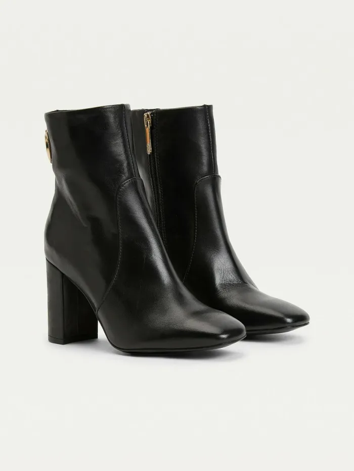 Tommy Hilfiger Leather Monogram High Heel Boots Black Womens Boots On Sale