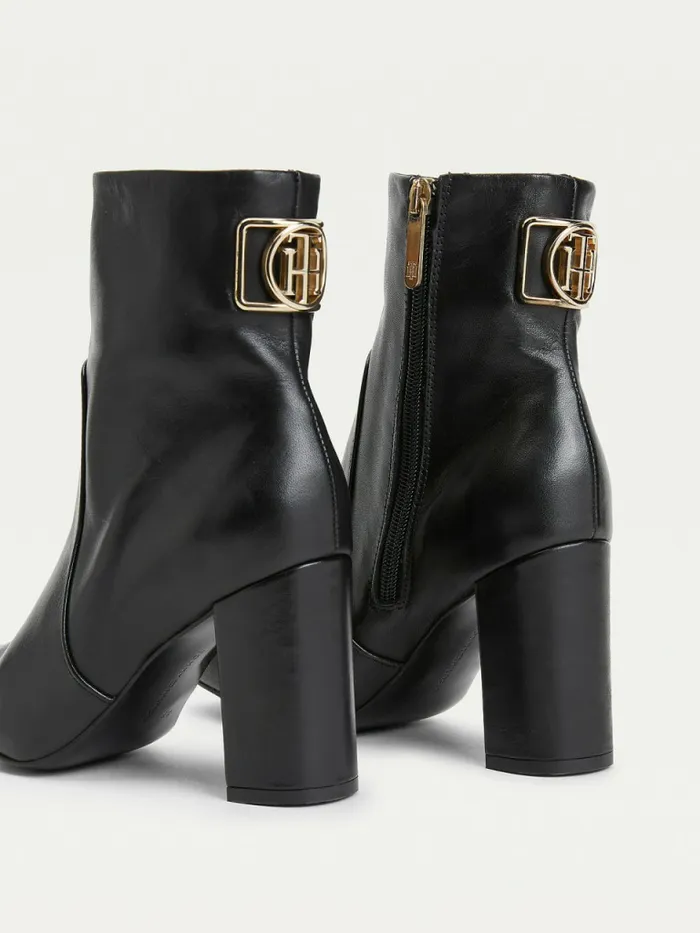 Tommy Hilfiger Leather Monogram High Heel Boots Black Womens Boots On Sale