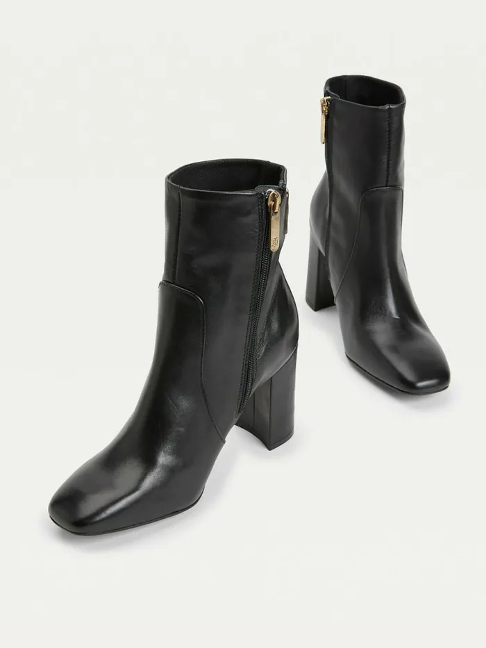 Tommy Hilfiger Leather Monogram High Heel Boots Black Womens Boots On Sale