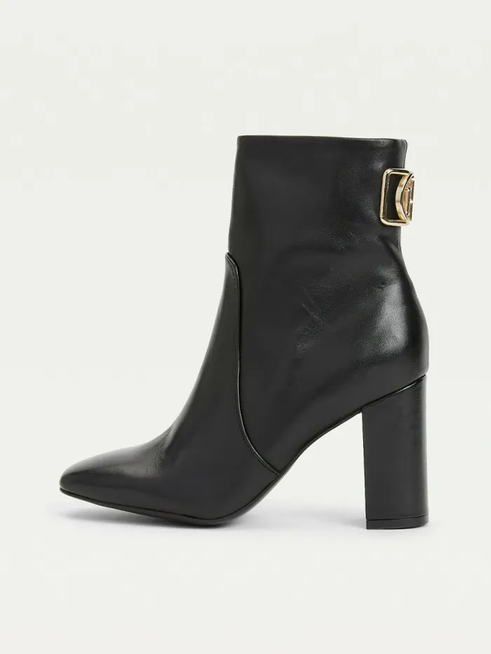 Tommy Hilfiger Leather Monogram High Heel Boots Black Womens Boots On Sale