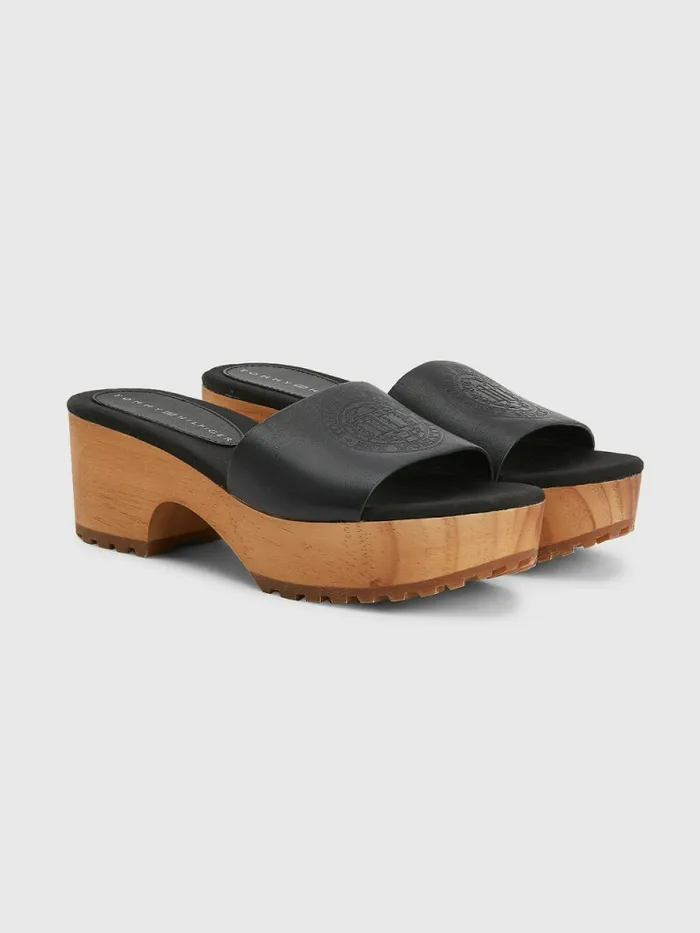 Tommy Hilfiger Leather Platform Heel Clog Sandals Black Womens Boots Gift for Friend Tommy Hilfiger Leather Platform Heel Clog Sandals Black Womens Boots Gift for Friend