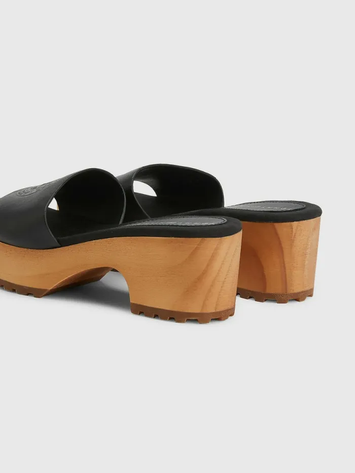 Tommy Hilfiger Leather Platform Heel Clog Sandals Black Womens Boots Gift for Friend