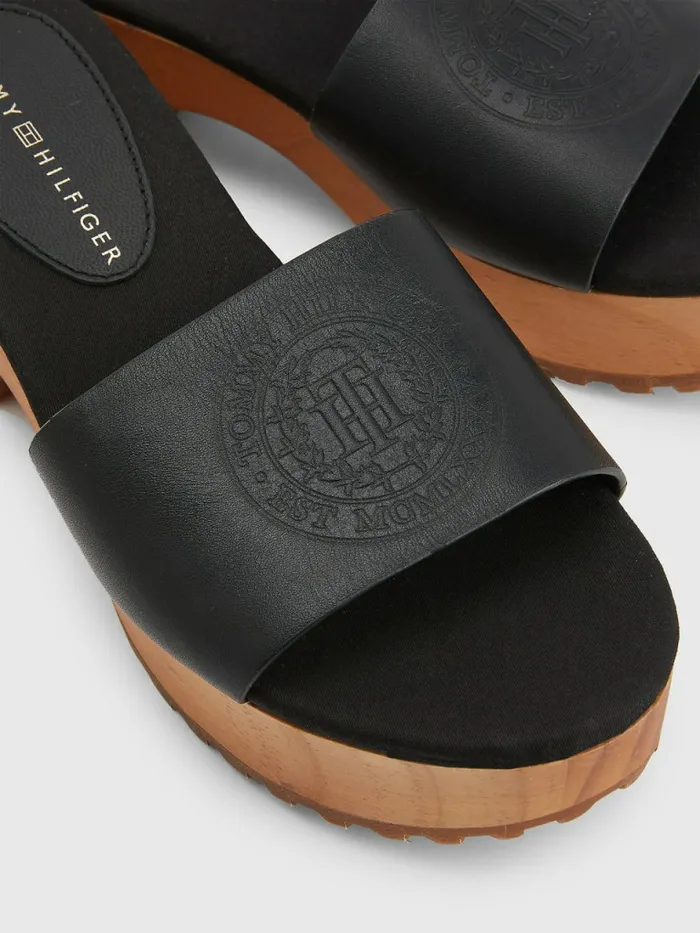 Tommy Hilfiger Leather Platform Heel Clog Sandals Black Womens Boots Gift for Friend