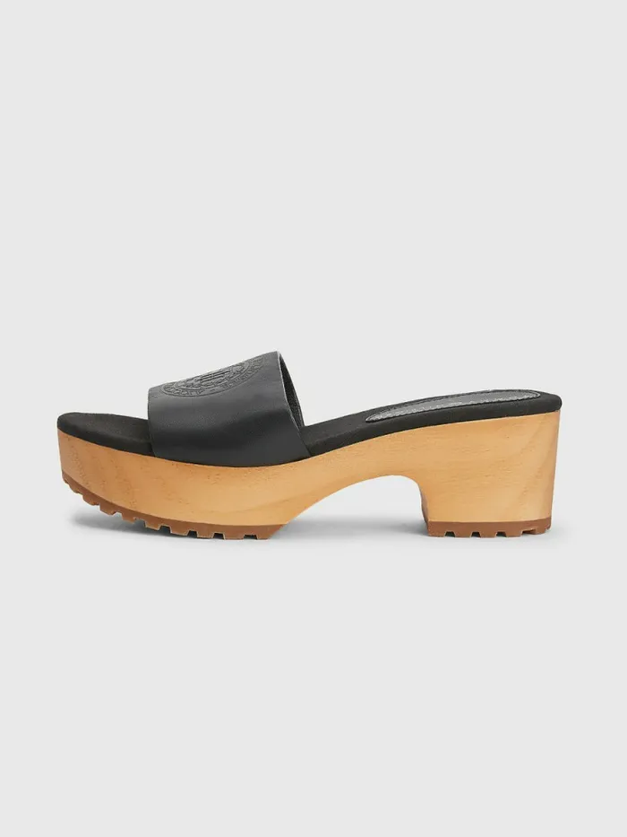 Tommy Hilfiger Leather Platform Heel Clog Sandals Black Womens Boots Gift for Friend