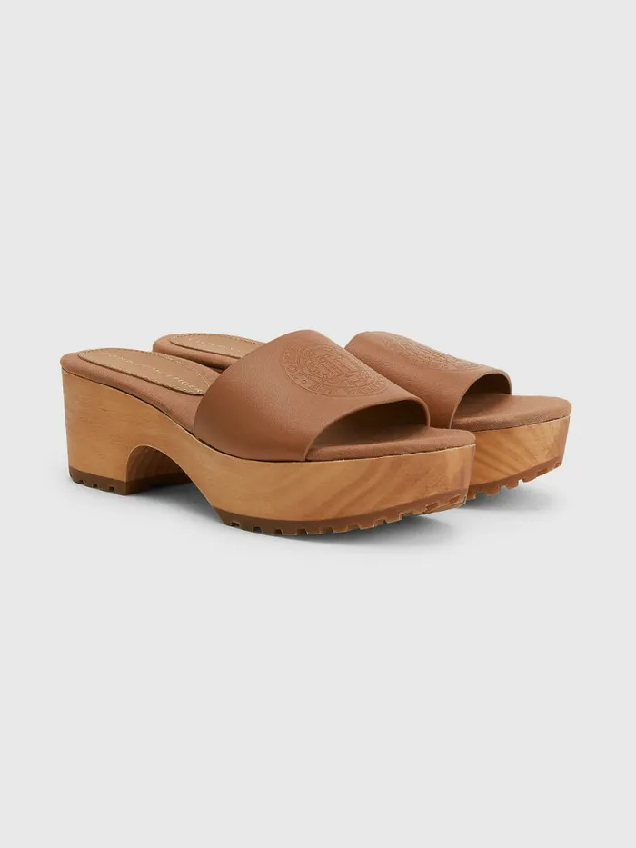 Tommy Hilfiger Leather Platform Heel Clog Sandals Summer Cognac Womens Flat Shoes Sale Tommy Hilfiger Leather Platform Heel Clog Sandals Summer Cognac Womens Flat Shoes Sale