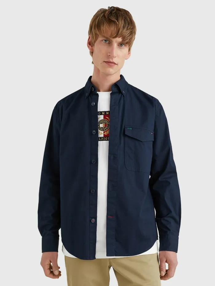 Tommy Hilfiger Lightweight Twill Overshirt Desert Sky Mens Shirts Gift for Friend Tommy Hilfiger Lightweight Twill Overshirt Desert Sky Mens Shirts Gift for Friend