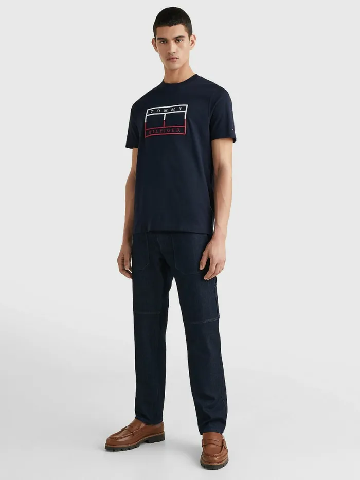 Tommy Hilfiger Linear Flag Embroidery TShirt Desert Sky Mens TShirts Near Me