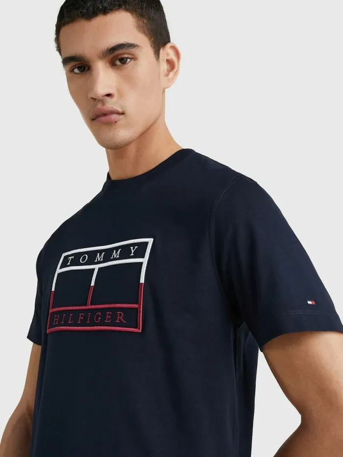 Tommy Hilfiger Linear Flag Embroidery TShirt Desert Sky Mens TShirts Near Me