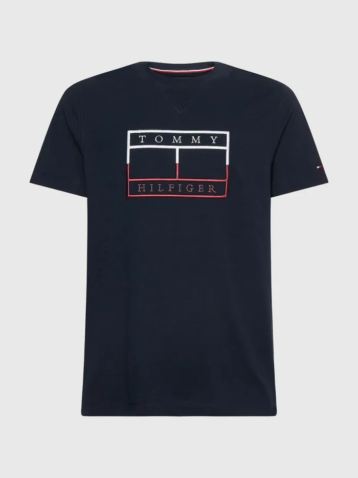 Tommy Hilfiger Linear Flag Embroidery TShirt Desert Sky Mens TShirts Near Me