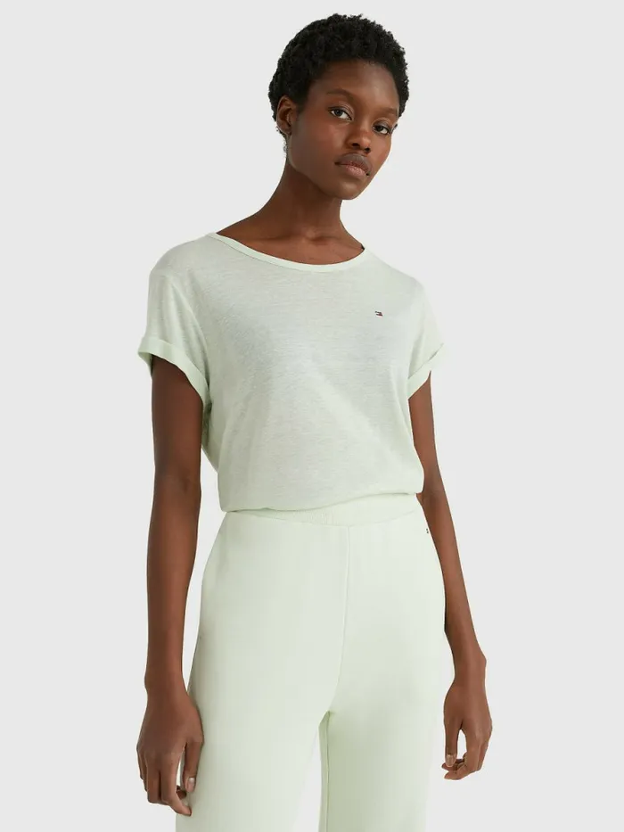 Tommy Hilfiger Linen Blend Oversized TShirt Accent Green Womens TShirts Fashion Tommy Hilfiger Linen Blend Oversized TShirt Accent Green Womens TShirts Fashion