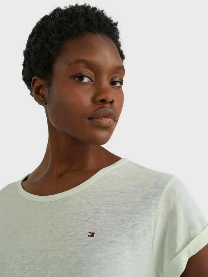 Tommy Hilfiger Linen Blend Oversized TShirt Accent Green Womens TShirts Fashion