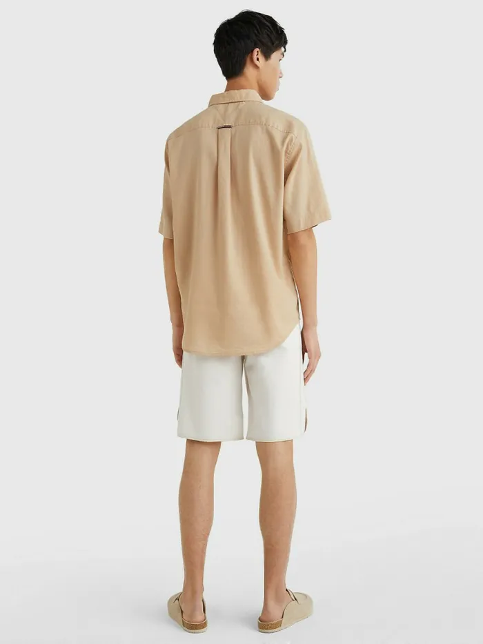 Tommy Hilfiger Linen Blend Short Sleeve Shirt Clayed Pebble Mens Shirts For Sale