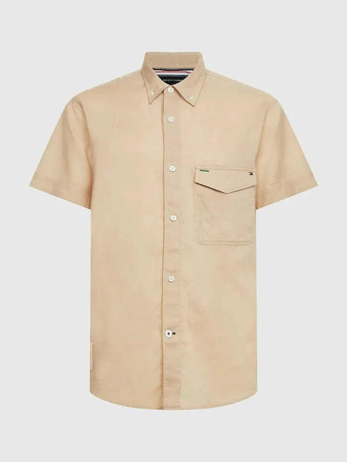 Tommy Hilfiger Linen Blend Short Sleeve Shirt Clayed Pebble Mens Shirts For Sale