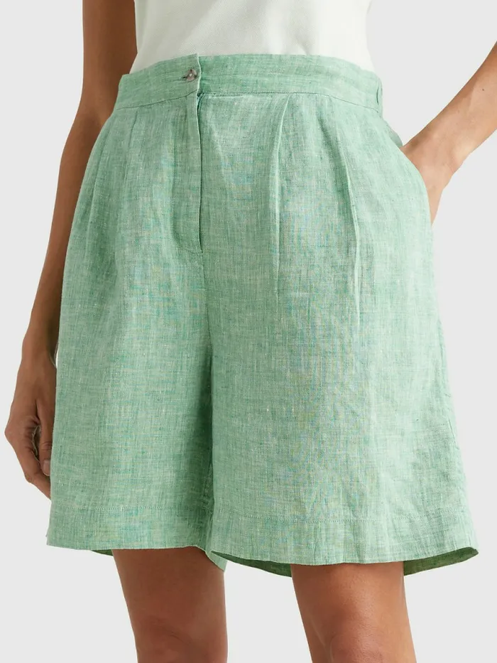 Tommy Hilfiger Linen Pleated PullOn Shorts Botanical Green Womens Shorts Fashion Tommy Hilfiger Linen Pleated PullOn Shorts Botanical Green Womens Shorts Fashion