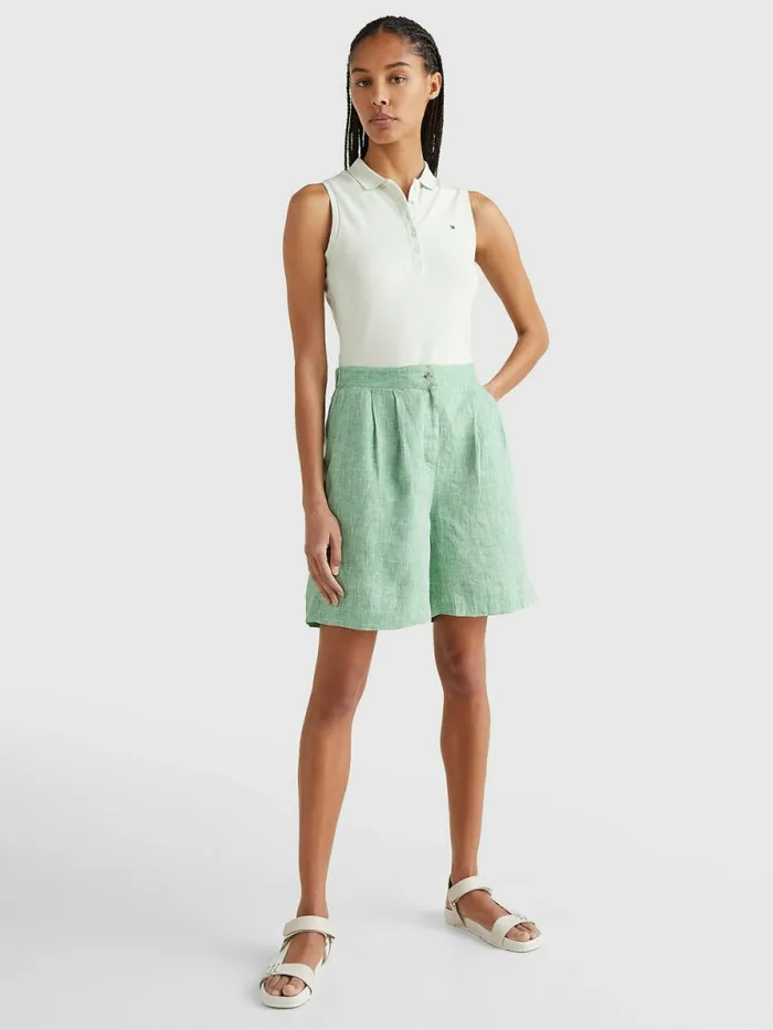 Tommy Hilfiger Linen Pleated PullOn Shorts Botanical Green Womens Shorts Fashion