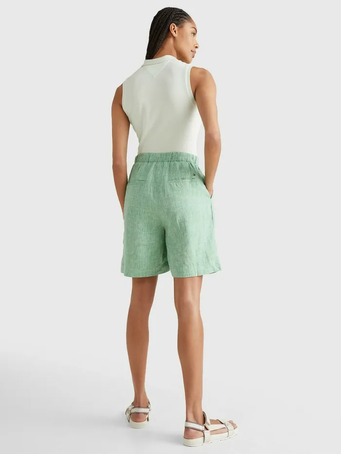 Tommy Hilfiger Linen Pleated PullOn Shorts Botanical Green Womens Shorts Fashion