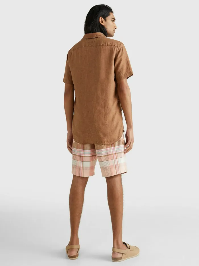 Tommy Hilfiger Linen Regular Fit Short Sleeve Shirt Desert Khaki Mens Tracksuits Gift 4 You