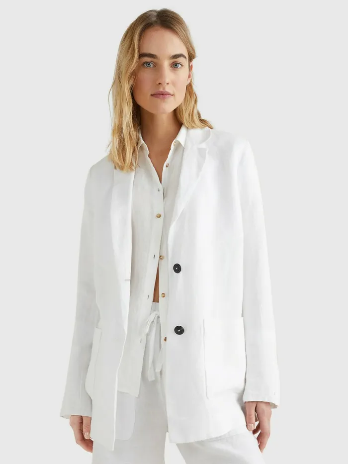 Tommy Hilfiger Linen Relaxed Fit Blazer White Womens Blazers