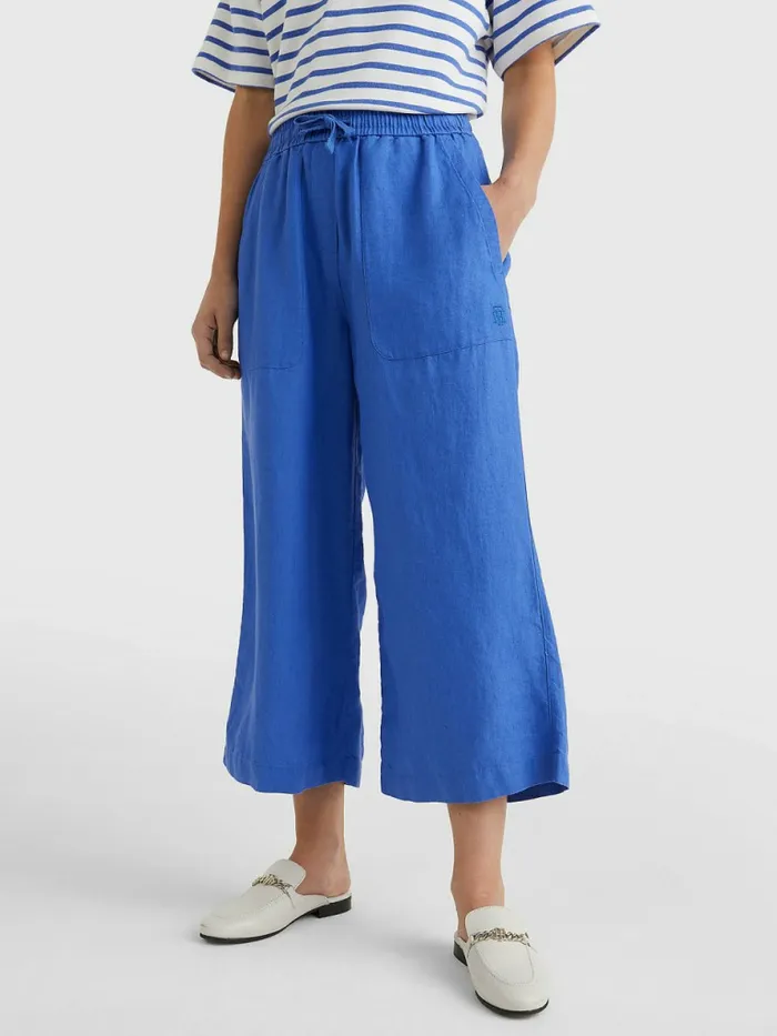 Tommy Hilfiger Linen Wide Leg AnkleLength Trousers Verona Blue Womens Trousers Tommy Hilfiger Linen Wide Leg AnkleLength Trousers Verona Blue Womens Trousers