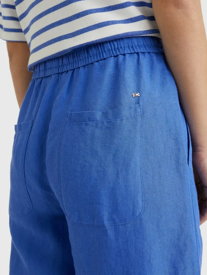 Tommy Hilfiger Linen Wide Leg AnkleLength Trousers Verona Blue Womens Trousers