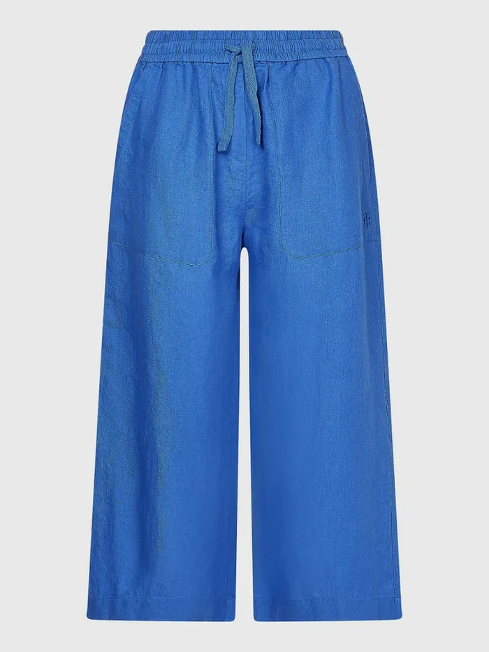 Tommy Hilfiger Linen Wide Leg AnkleLength Trousers Verona Blue Womens Trousers