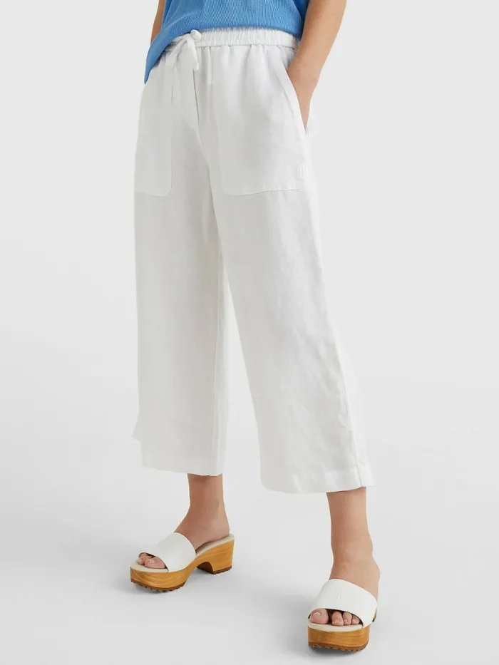 Tommy Hilfiger Linen Wide Leg AnkleLength Trousers White Womens CoOrds