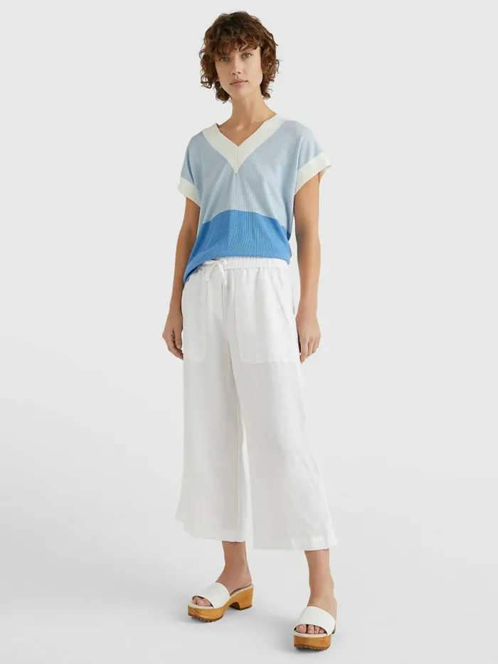 Tommy Hilfiger Linen Wide Leg AnkleLength Trousers White Womens CoOrds