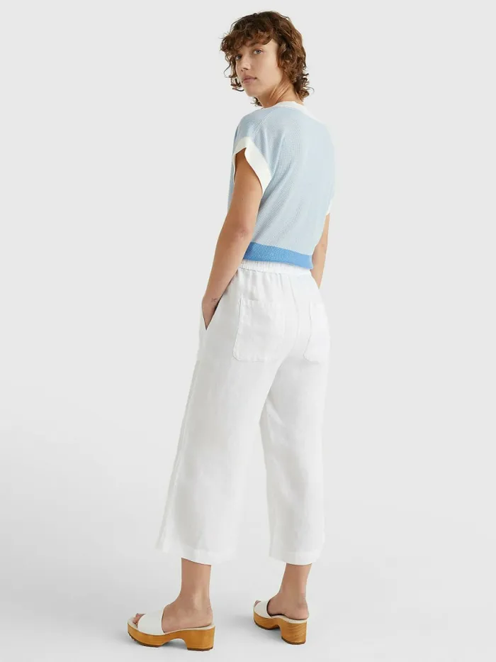 Tommy Hilfiger Linen Wide Leg AnkleLength Trousers White Womens CoOrds