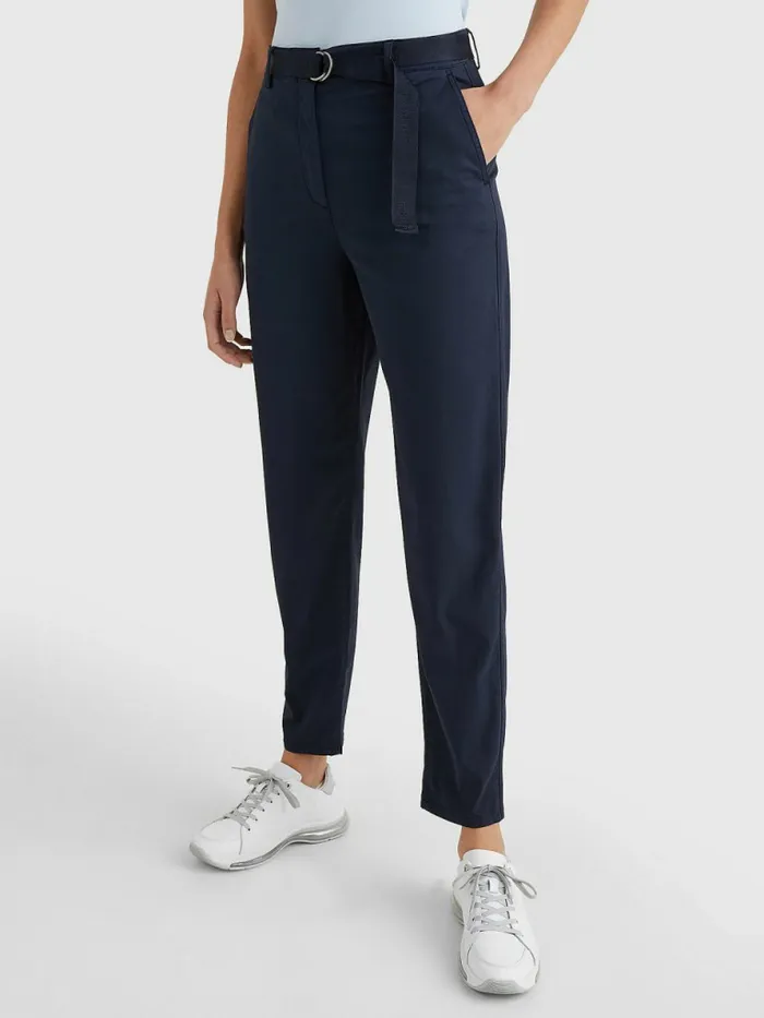 Tommy Hilfiger Logo Belt Tapered Regular Fit Chinos Desert Sky Womens Trousers Tommy Hilfiger Logo Belt Tapered Regular Fit Chinos Desert Sky Womens Trousers