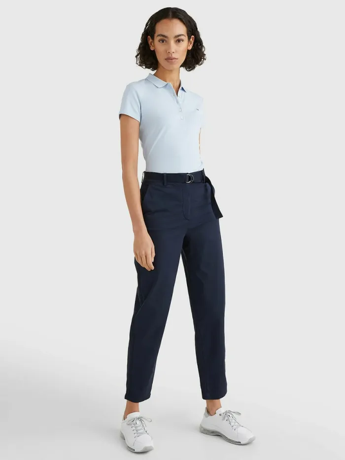Tommy Hilfiger Logo Belt Tapered Regular Fit Chinos Desert Sky Womens Trousers
