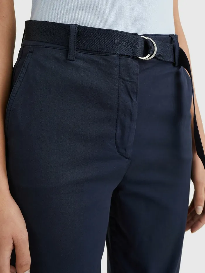 Tommy Hilfiger Logo Belt Tapered Regular Fit Chinos Desert Sky Womens Trousers