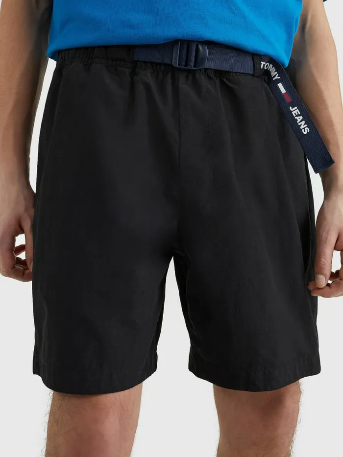 Tommy Hilfiger Logo Belted Beach Shorts Black Mens Shorts Online