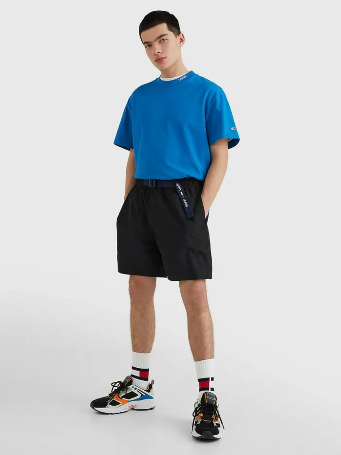 Tommy Hilfiger Logo Belted Beach Shorts Black Mens Shorts Online