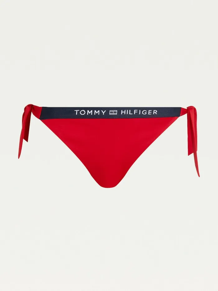 Tommy Hilfiger Logo Cheeky SideTie Bikini Bottoms Primary Red Womens Swimwear Gift for Friend