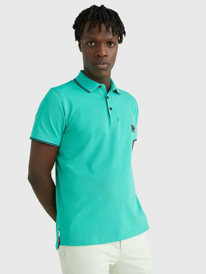 Tommy Hilfiger Logo Contrast Tipped Slim Polo Aloha Green Mens Polo Shirts Fashion Tommy Hilfiger Logo Contrast Tipped Slim Polo Aloha Green Mens Polo Shirts Fashion