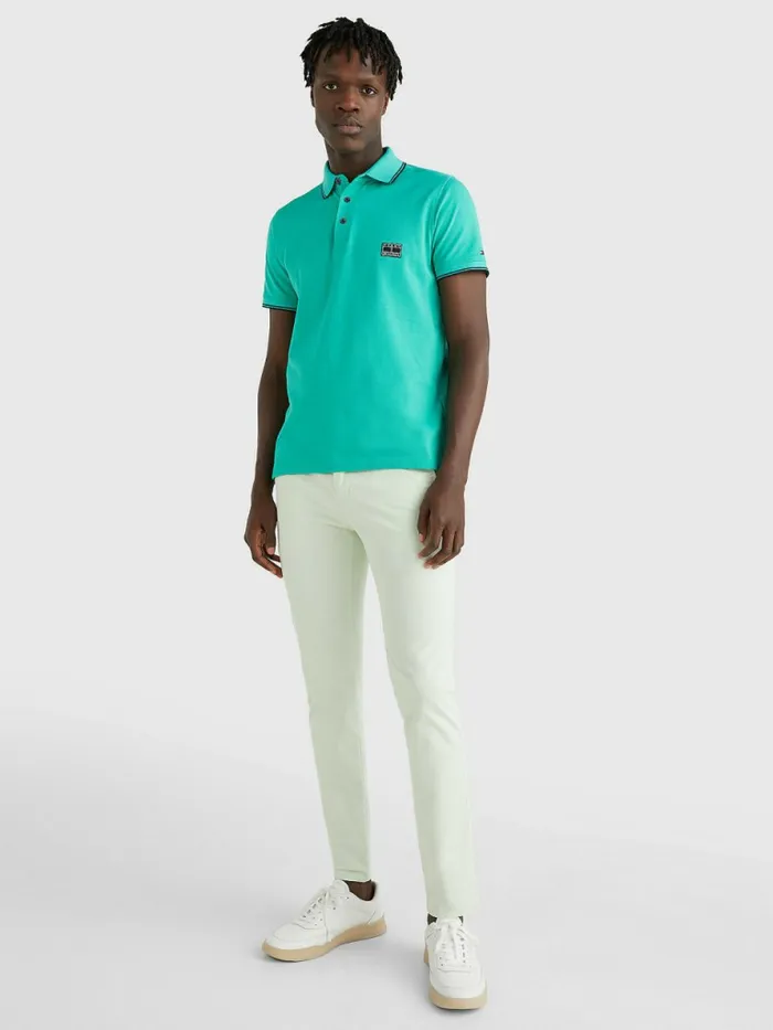 Tommy Hilfiger Logo Contrast Tipped Slim Polo Aloha Green Mens Polo Shirts Fashion