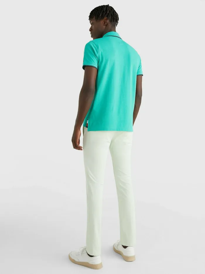Tommy Hilfiger Logo Contrast Tipped Slim Polo Aloha Green Mens Polo Shirts Fashion
