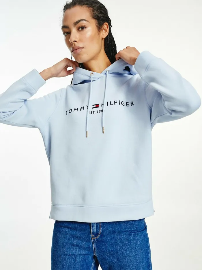 Tommy Hilfiger Logo Drawstring Regular Fit Hoody Breezy Blue Womens Sweatshirts and Hoodies On Sale Tommy Hilfiger Logo Drawstring Regular Fit Hoody Breezy Blue Womens Sweatshirts and Hoodies On Sale