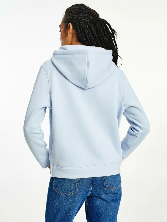 Tommy Hilfiger Logo Drawstring Regular Fit Hoody Breezy Blue Womens Sweatshirts and Hoodies On Sale