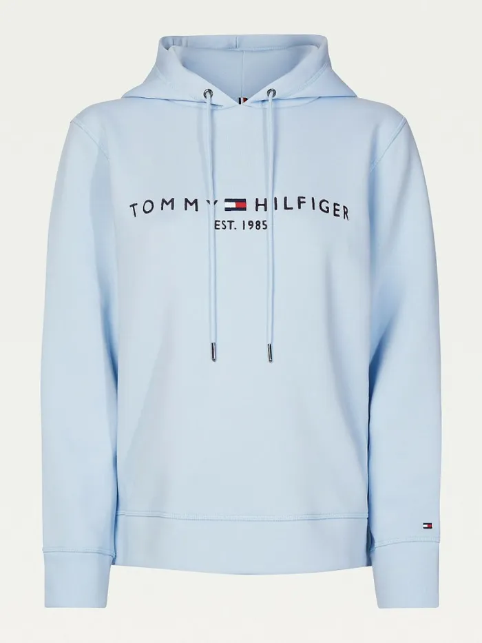 Tommy Hilfiger Logo Drawstring Regular Fit Hoody Breezy Blue Womens Sweatshirts and Hoodies On Sale