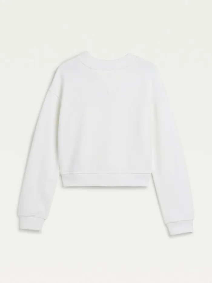 Tommy Hilfiger Logo Embroidery Cropped Sweatshirt White Girls Sweatshirts and Hoodies Gift 4 You