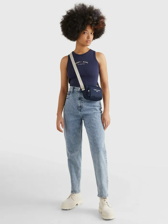 Tommy Hilfiger Logo Embroidery Cropped Tank Top Twilight Navy Womens TShirts On Sale