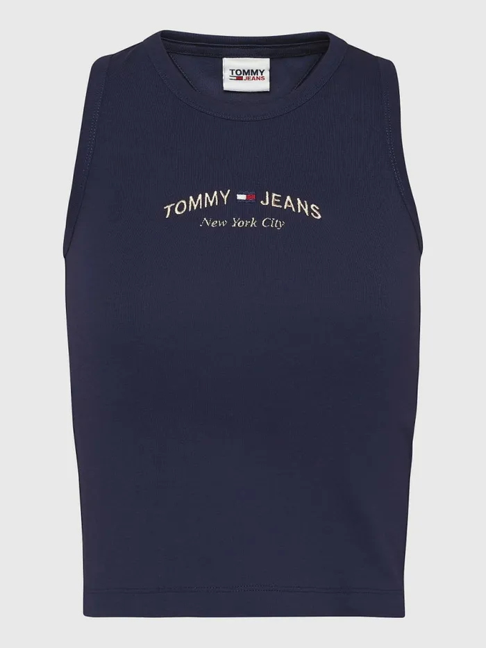 Tommy Hilfiger Logo Embroidery Cropped Tank Top Twilight Navy Womens TShirts On Sale
