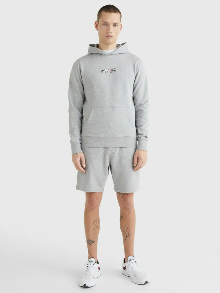 Tommy Hilfiger Logo Embroidery Hoody Light Grey Heather Mens Sweatshirts and Hoodies Gift 4 You